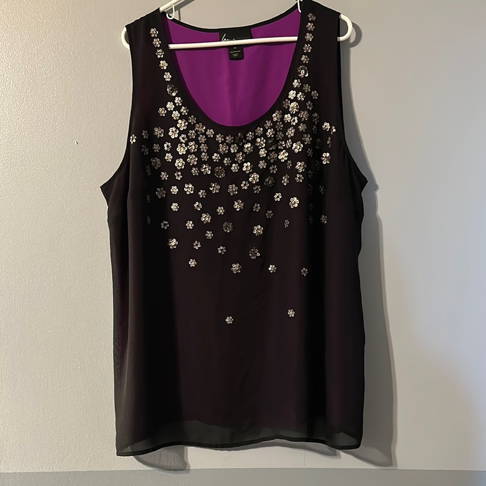 Lane Bryant 26 Elegant Black Sleeveless Top with Embellishments